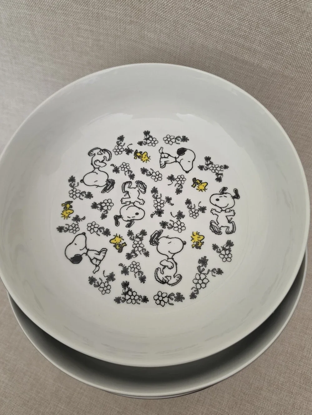 Snoopy Floral Ceramic Bowl - Black, White & Yellow Set of 6